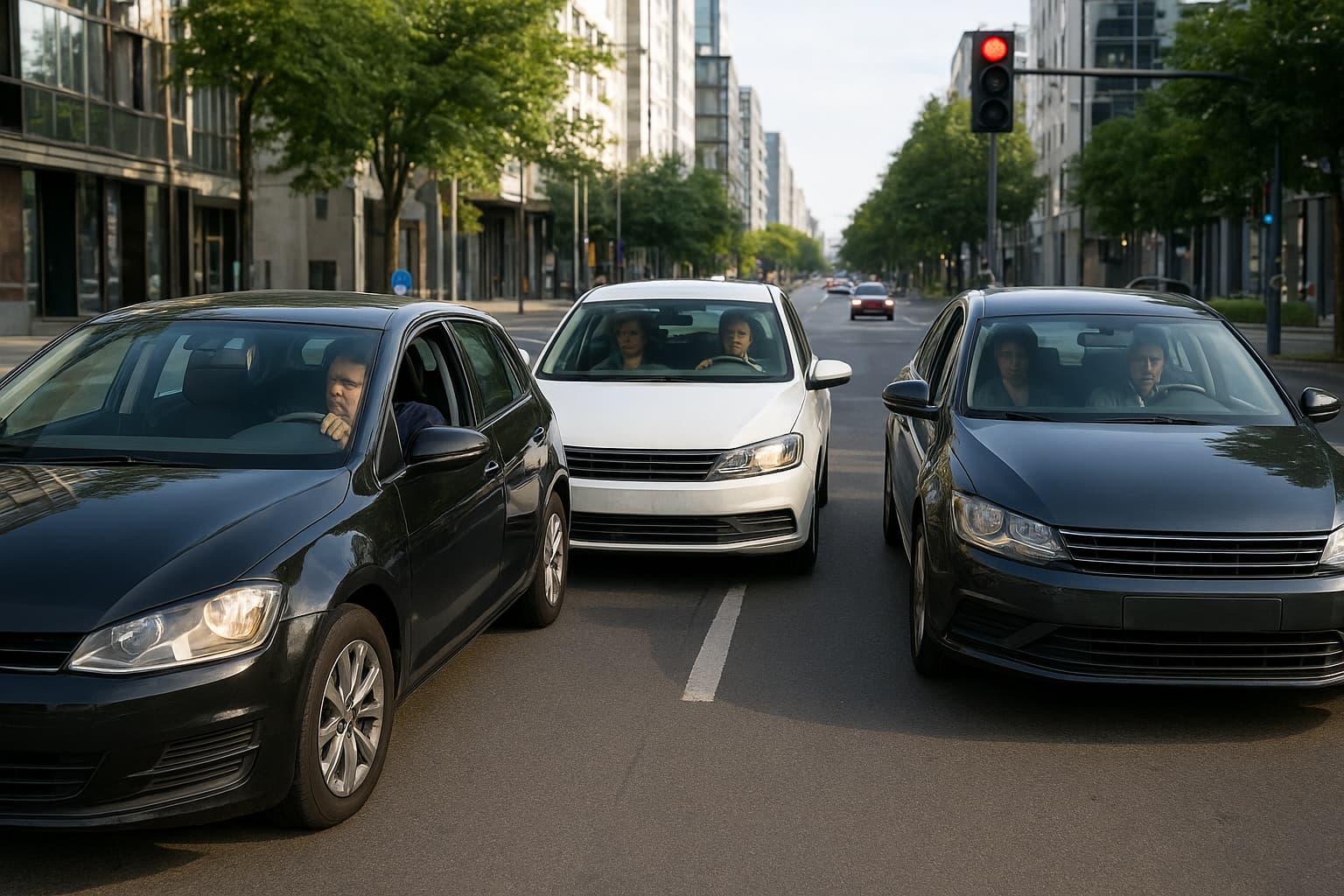 Bad Driving Habits illustrated on a busy urban road with distracted and reckless drivers