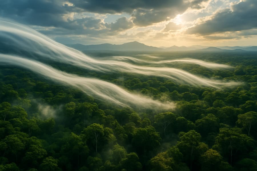 Flying Rivers Amazon: Shocking Collapse Alerts You Must Know Flying Rivers Amazon flowing above the lush Amazon rainforest, showing mist and cloud streams nourishing the forest.